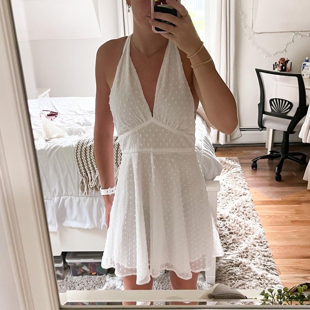 White halter neck dress
